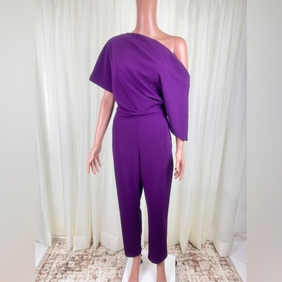 NWT Alexia Admor Draped One-Shoulder Jumpsuit Unitard Size Medium Plumtastic - Picture 5 of 15